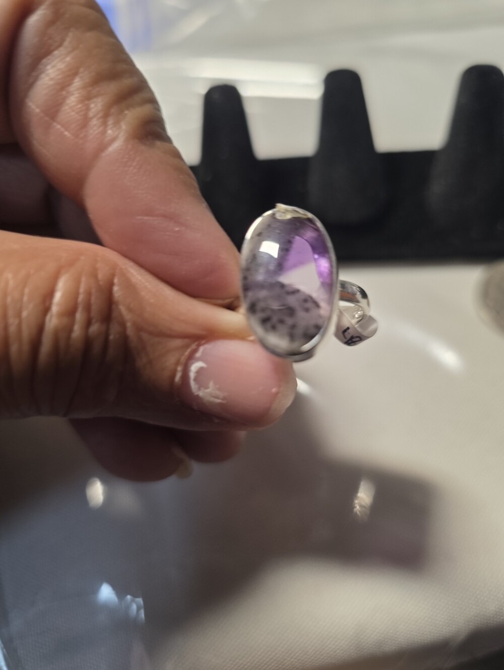 Sterling Silver 925 Oval Trapiche Amethyst  Ring